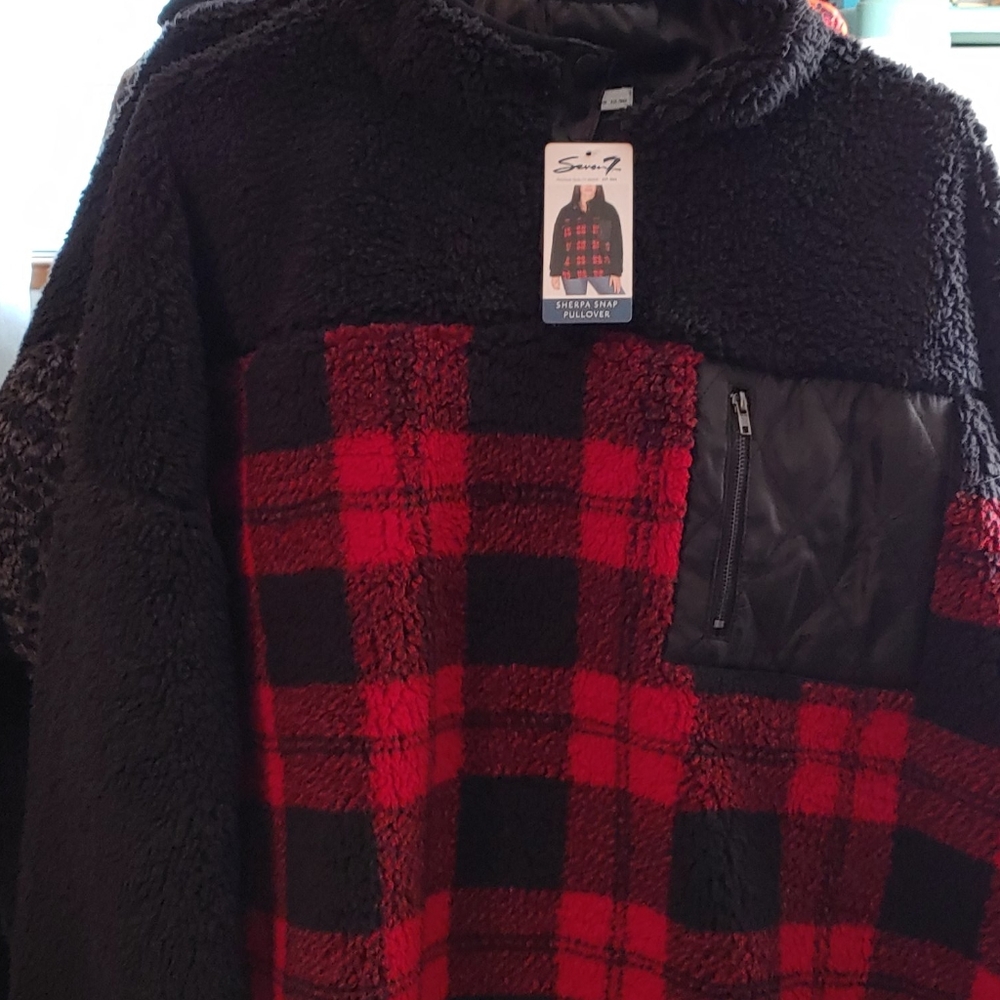 Seven 7 Sherpa Snap PullOver.  Red & Black  SALE SALE